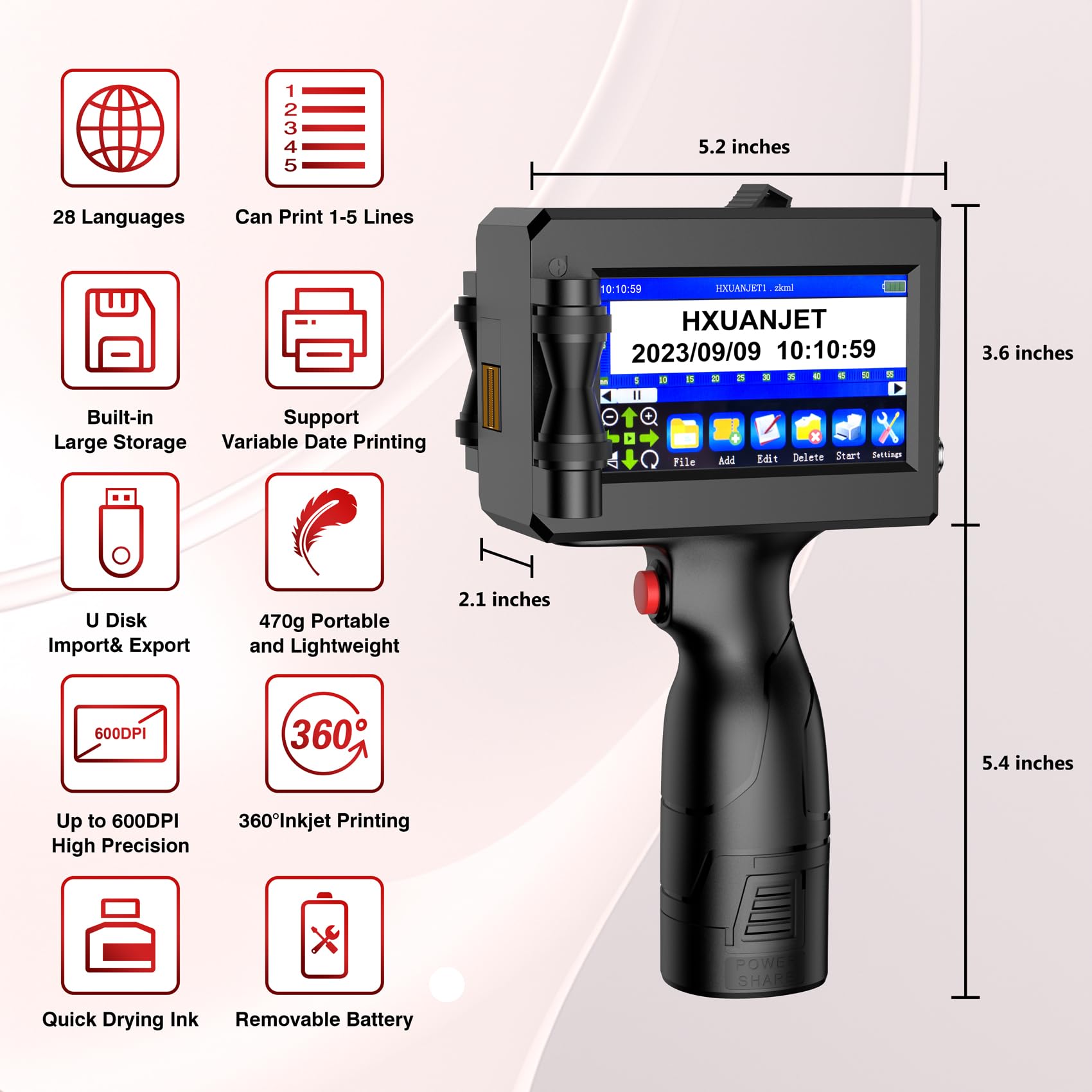 HXUANJET Handheld Inkjet Printer Battery for Portable Handheld Printer HX127