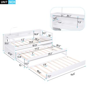 Harper & Bright Designs Twin XL Daybed with 3 Storage Cubbies and USB Charging, Wood Daybed Frame with Double Trundles, Daybed with Trundle for Kids Girls Boys, No Box Spring Needed (White)