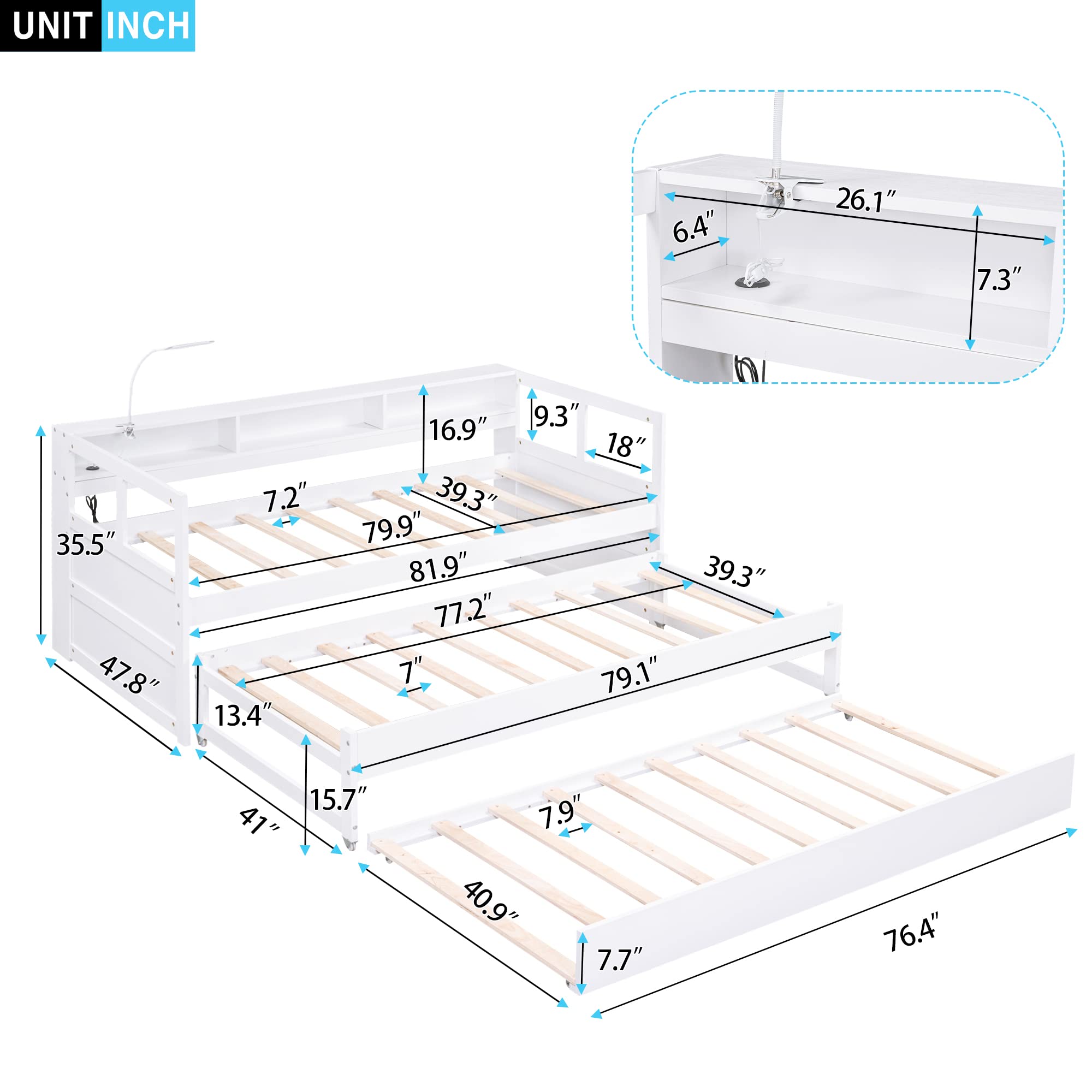 Harper & Bright Designs Twin XL Daybed with 3 Storage Cubbies and USB Charging, Wood Daybed Frame with Double Trundles, Daybed with Trundle for Kids Girls Boys, No Box Spring Needed (White)