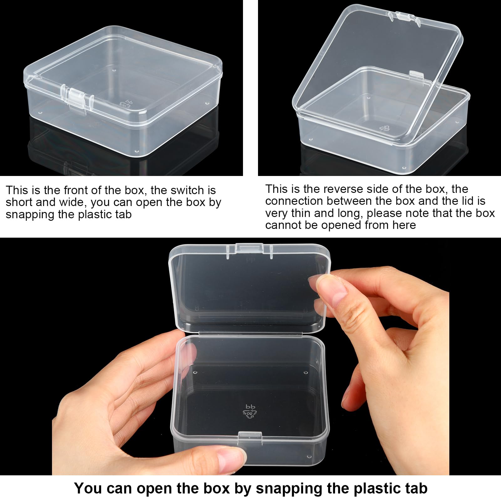 SATINIOR 300 Packs Clear Small Plastic Containers 2.12 x 2.12 x 0.8 Inches Transparent Storage Box with Hinged Lid in Bulk for Jewelry Hardware Crafts Small Items