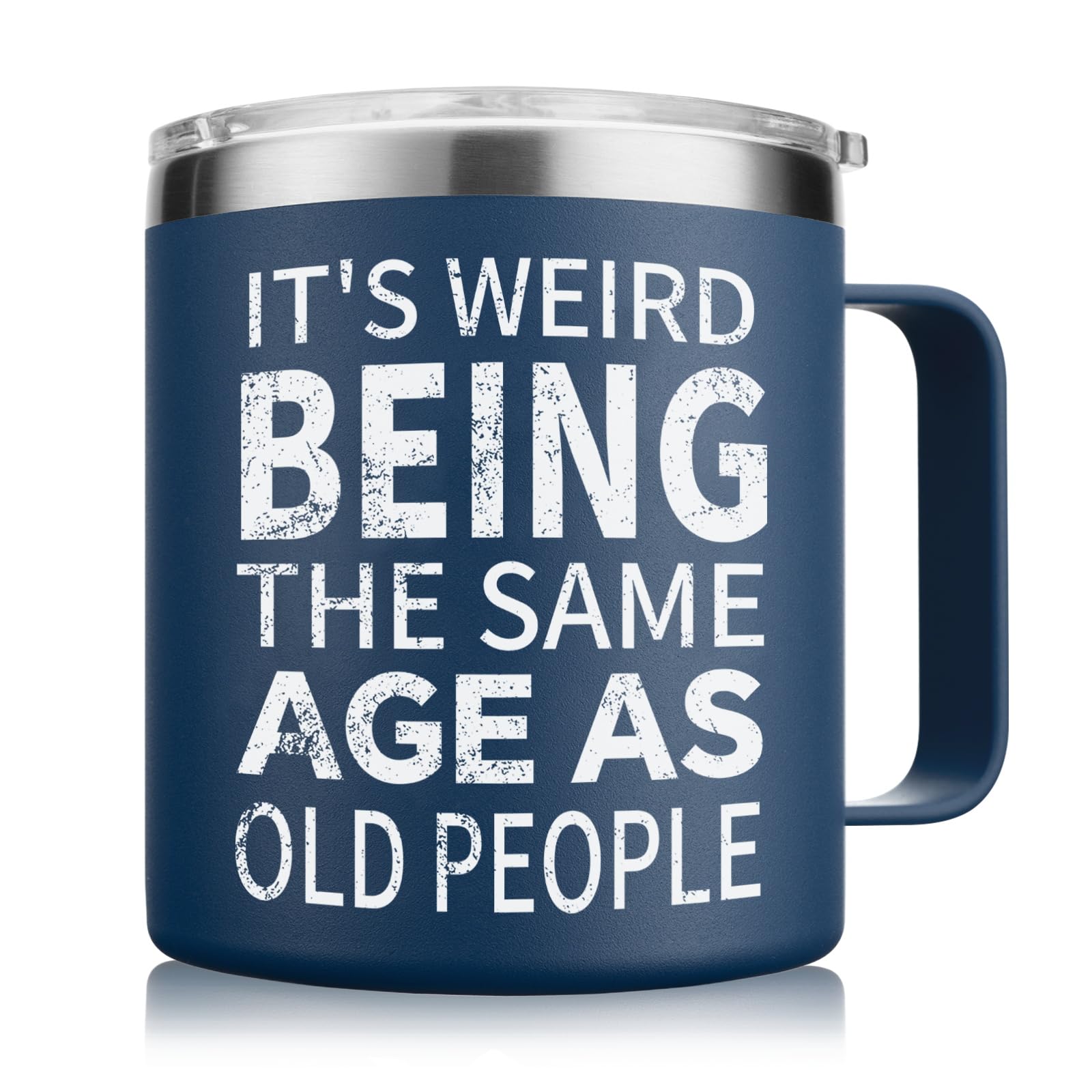 NOWWISH Christmas Gifts for Men - Men Coffee Mug - Funny Birthday Fathers Day White Elephant Gifts for Men Old People Him Husband, Grandpa, Dad, Father (14oz, Navy Blue)