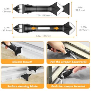 Silicone Caulking Tools,Caulking Tool 3 in 1,Glass Glue Angle Scraper, Stainless Steelhead Caulk Remover and Sealant Scraper, for Bathroom,Kitchen,Floor,Window,Sink Joint,Frames Seal