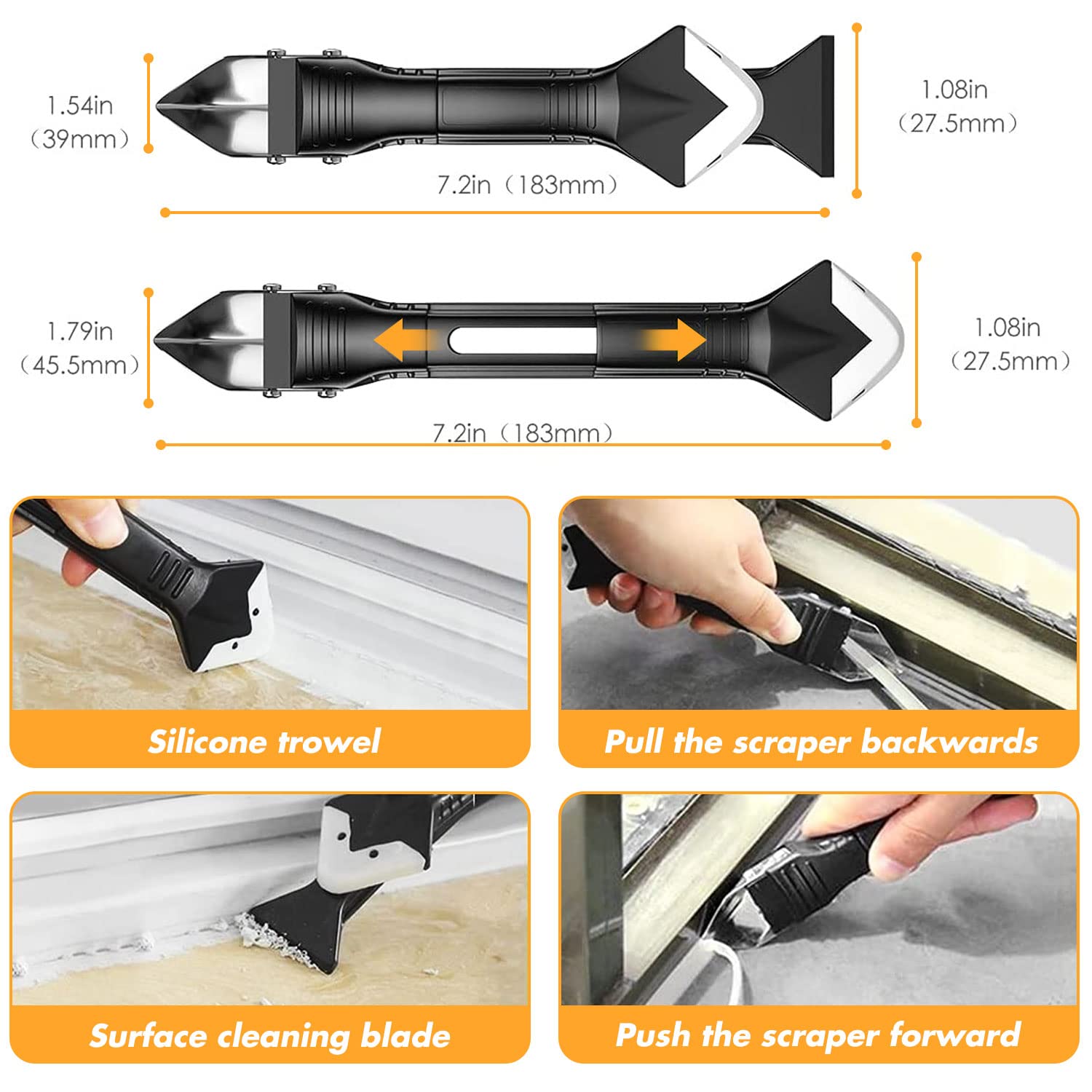 Silicone Caulking Tools,Caulking Tool 3 in 1,Glass Glue Angle Scraper, Stainless Steelhead Caulk Remover and Sealant Scraper, for Bathroom,Kitchen,Floor,Window,Sink Joint,Frames Seal