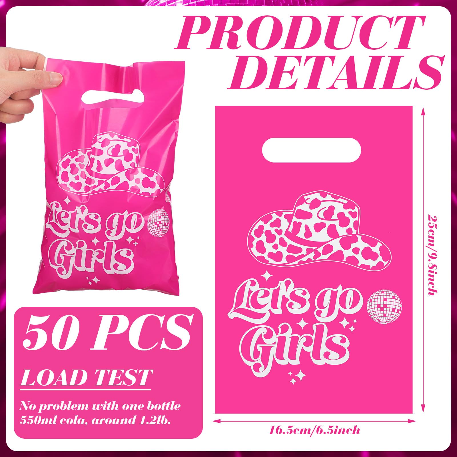 Clysee 50 Pcs Let's Go Girls Party Favor Bags Goodie Bags Bachelorette Gift Bags with Handles Plastic Candy Bags Western Cowgirl Small Gift Bags Bulk for Bachelorette Bridal Shower Birthday Party