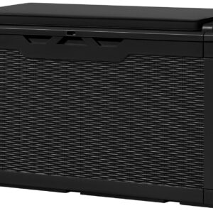 Greesum 100 Gallon Resin Deck Box Large Outdoor Storage with Cushions for Patio Furniture, Garden Tools, Pool Supplies, Weatherproof and UV Resistant, Lockable, Dark Black