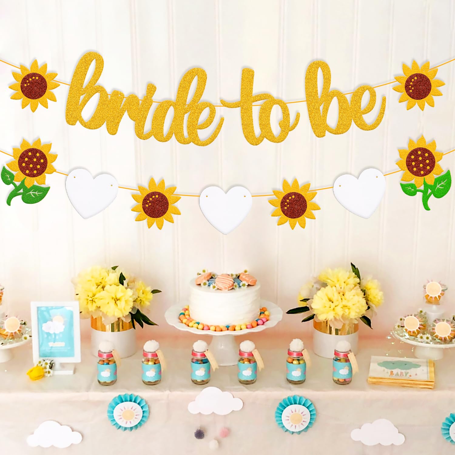 Bride To Be Banner Sunflower Bridal Shower Banner Sunflower Garland for Engagement Wedding Bachelorette Hen Party Supplies Glitter Gold Decoration