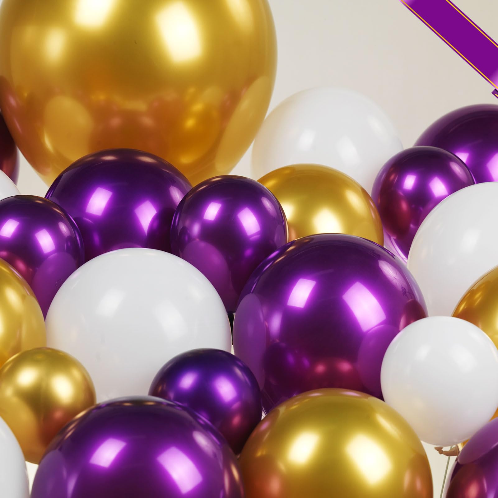 Royal Purple and Gold balloon Garland Arch Kit 140Pcs double stuffed chrome Royal Purple & Starburst balloons for Girl 15/16th Birthday decorations women retirement Graduation Prom supplies