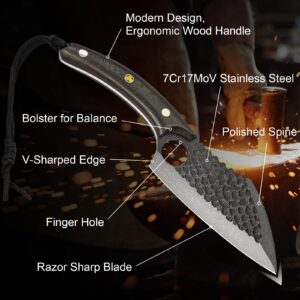 AllynX Boning Knife Hand Forged Viking Knife, japanese kitchen forged knife V2 with sheath for Meat Butcher, 5 Inch chef knives meat cleaver, outdoor Camping BBQ Slicing Cutting… (5.5)