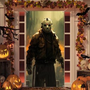 halloween decorations outdoor scary halloween door cover with horror movie character killer for halloween birthday decor halloween party supplies door banner