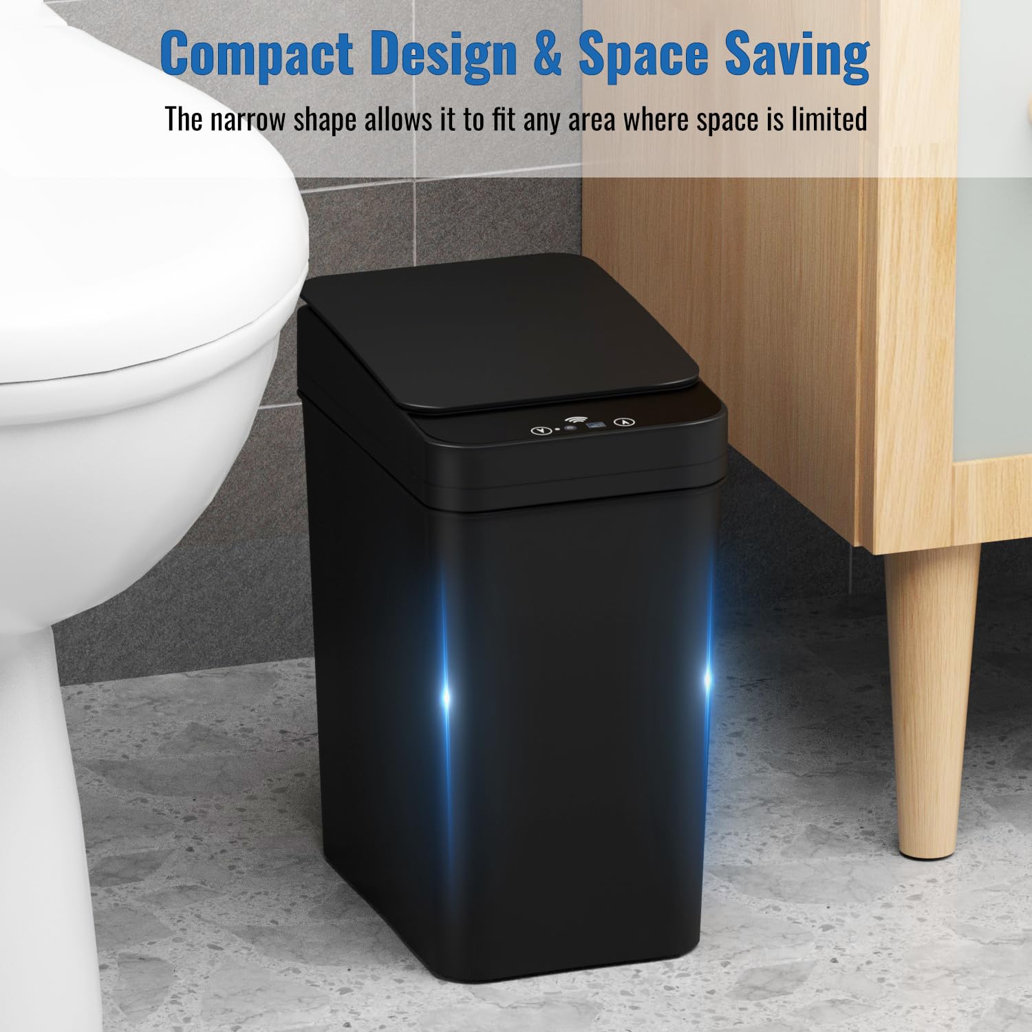 LMQML Bathroom Trash Can, 4 Gallon Automatic Motion Sensor Touchless Garbage Can; with Extra Trash Container, Waterproof Trash Bin with Lid, Smart Electric Trash Can for Kitchen, Office, Bedroom-Black