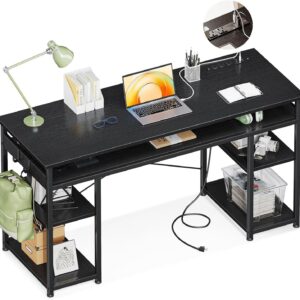 AODK 48 Inch Small Computer Desk with Power Outlets & Type-C, Writing Desk with Storage Shelves Headphone Hook, Student Laptop PC Desks for Small Spaces Home Office, Kids Desk, Black