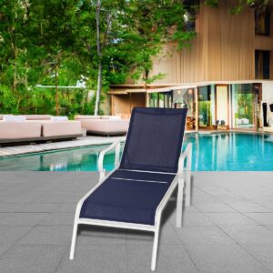 yoyomax chaise lounge outdoor w/adjustable back in 5 reclining levels, sturdy metal frame, sunbathing chair for beach, yard, balcony, poolside, dark blue