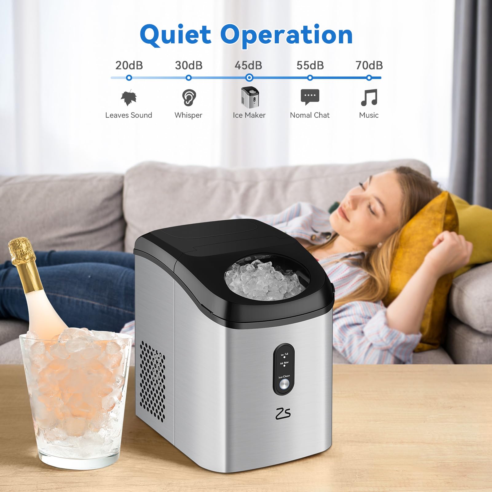 ACONEE Nugget Ice Maker Countertop with Soft Chewable Ice, Portable Ice Maker with Self-Cleaning, 33Lbs/24Hrs, One-Key Operation, Compact Ice Maker with Ice Scoop/Basket for Home/Kitchen/Office/Bar