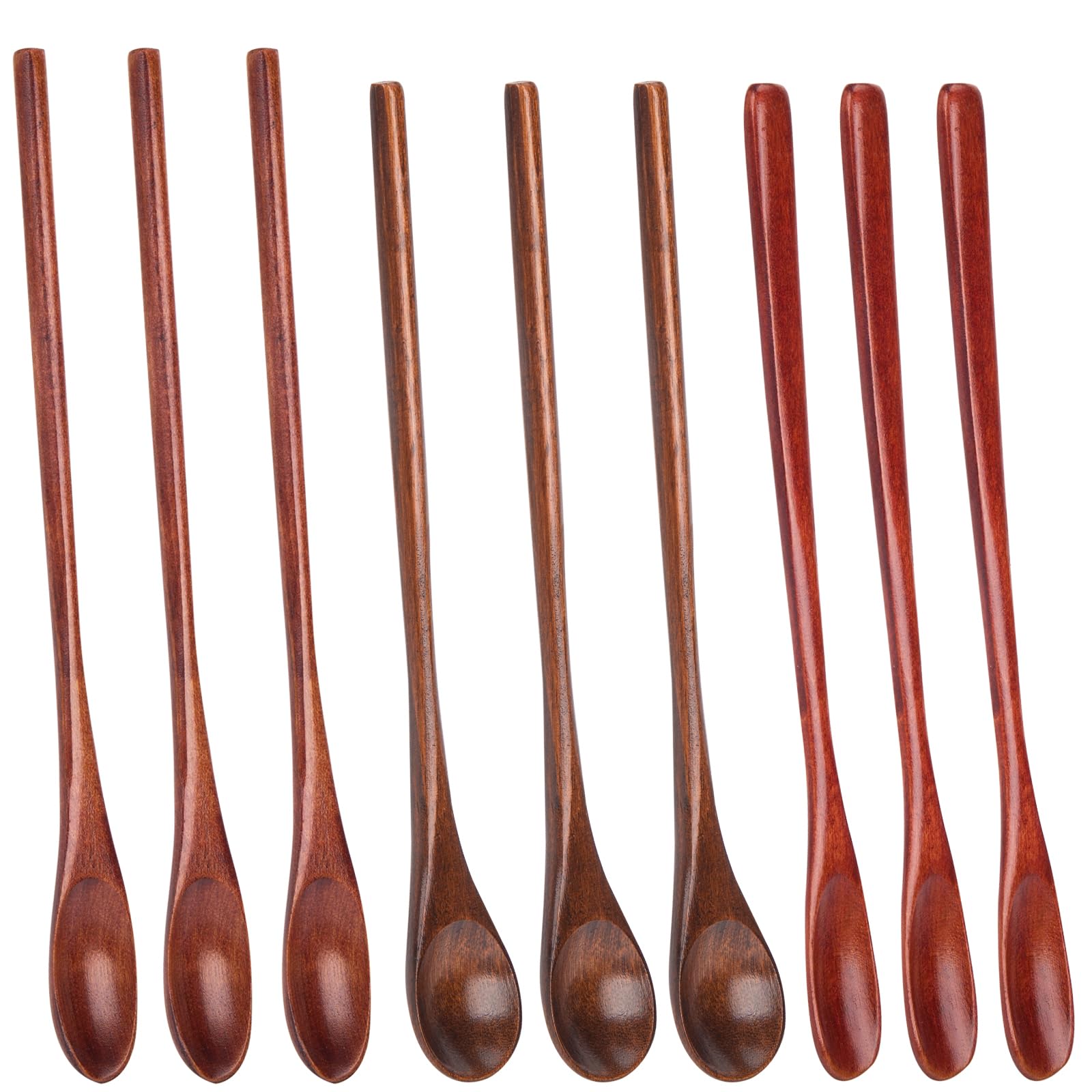 HANSGO 9PCS Wooden Coffee Spoons, Long Handle Wooden Spoon Mixing Honey Spoon Handmade Wood Stirring Spoon for Team Jam Dessert Honey Kitchen Utensil