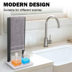 Winmien Hand Towel Holder with Marble Base, SUS304 Stainless Steel Freestanding Towel Rack Combo, Towel Stand + 2 Clear Soap Dispensers, Suitable for Bathroom Kitchen Vanity (Matte Black)