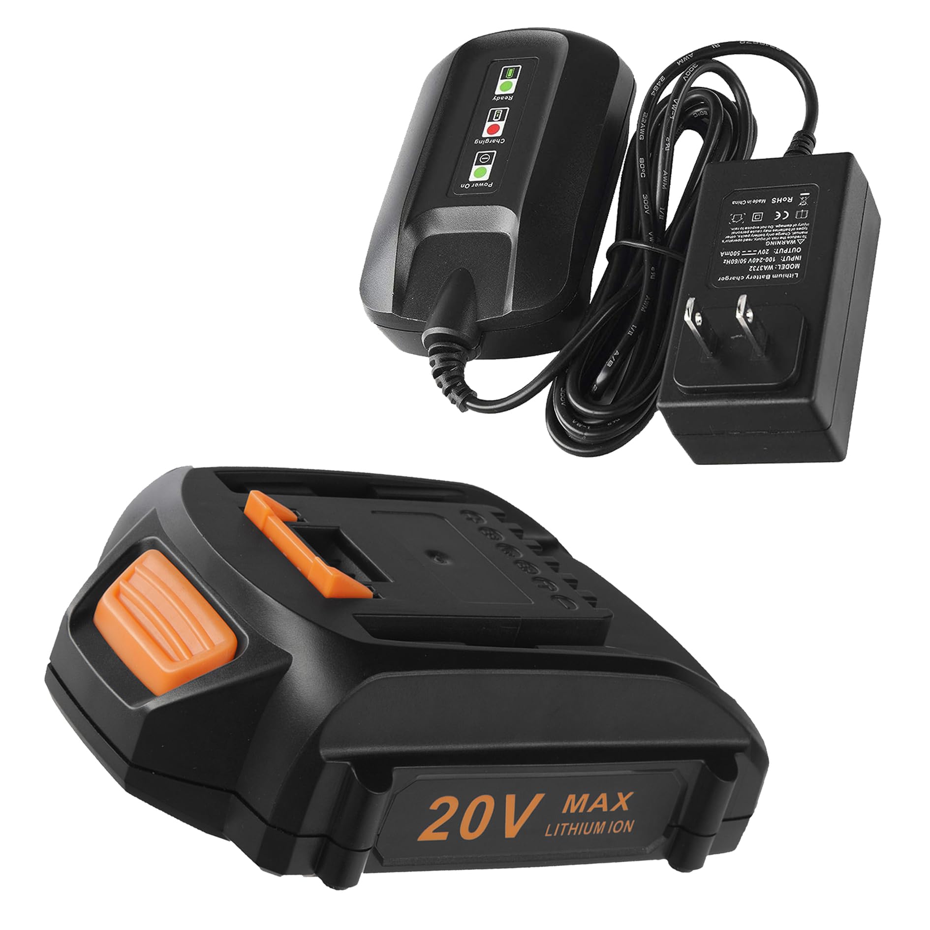 Chgdkjy Replacement 20V Battery and Charger WA3742 Starter Kit, for Battery WA3525 WA3520 WA3575, Compatible with Worx 20 Volt Cordless Tools WG184 WG261 WG324 WG545.6 WG584 WG644 WG779