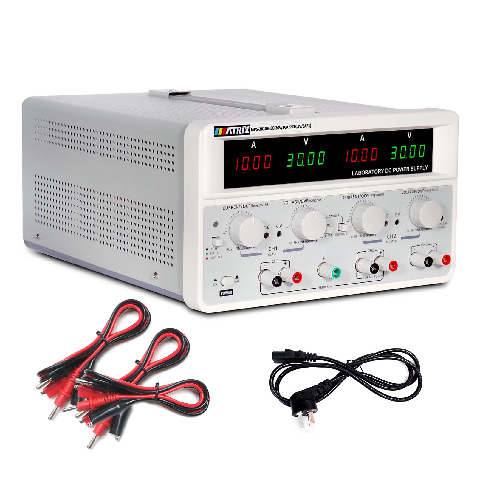 MATRIX DC Power Supply Variable 30V 10A 615W, 10mV 1mA Bench Power Supply High Precision 3 Output, Linear Power Supply with Bright Screen, Series Parallel Mode, USB RS232 RS485 Interface, MPS-3010H-3C