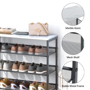 Garden 4 you Shoe Rack 6 Tiers Shoe Storage Organizer,Large Capacity Storage Rack With White Faux Marble Tabletop,Adjustable Metal Shelf Stackable Shoe Shelf For Entryway Hallway Living Room Closet