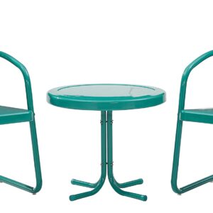 Crosley Furniture Bates Retro Metal Outdoor Loveseat Glider + 3-Piece Seating Set with Side Table and 2 Chairs, Turquoise Gloss