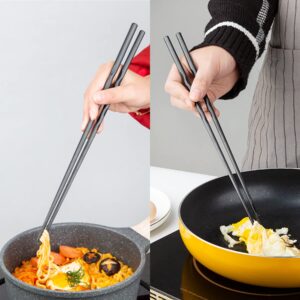 2 Pairs 12.6 Inches (32cm) Cooking Extended Chopsticks Reusable, Fiberglass Chop Sticks for Kitchen Noodles Frying Hotpot, Japanese Chinese Extra Long Anti-Slip Chopsticks Dishwasher Safe, Black