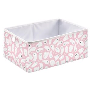 QUGRL Cute Halloween Ghost Cube Storage Bins Organizer Boo Pink Clothes Storage Basket Box for Shelves Closet Cabinet Office Dorm Bedroom 11x11 in