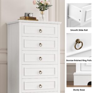 HOSTACK 6 Drawer White Dresser, 52" Tall Dresser, Vertical Dresser, Modern Farmhouse Chest of Drawers, Wood Closet Dresser Storage Dresser Chest for Living Room, Hallway, Entryway