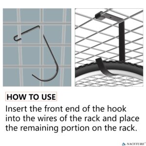 Bike Hooks for Garage Ceiling Mount Rack – Heavy Duty 4X8 Overhead Garage Storage Rack for Ceiling Hanging Bicycle Shelves, Add on Storage Flat Hooks Accessory and Wall Hanger (Flat Hook 4 Pack)