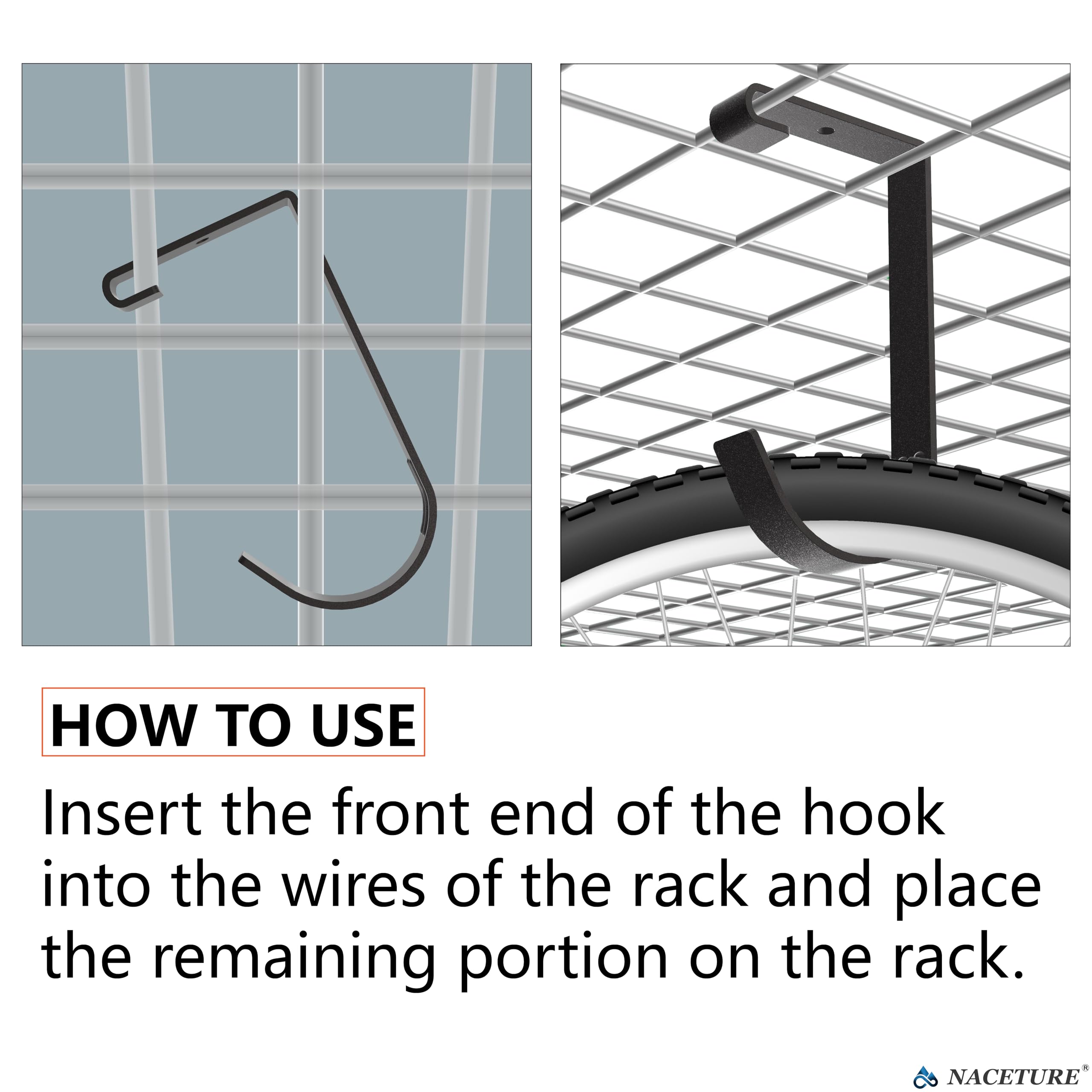 Bike Hooks for Garage Ceiling Mount Rack – Heavy Duty 4X8 Overhead Garage Storage Rack for Ceiling Hanging Bicycle Shelves, Add on Storage Flat Hooks Accessory and Wall Hanger (Flat Hook 4 Pack)