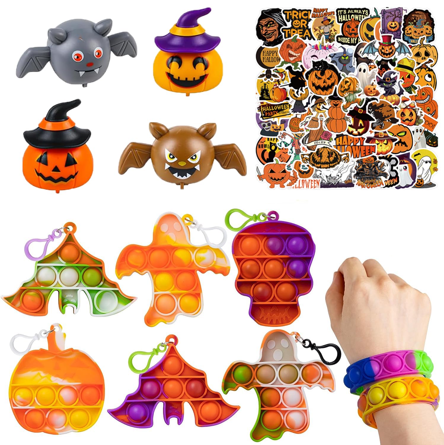 Sibucor 114 Pcs Halloween Party Favors Toys for kids,Pop Fidget Treat Bags Toys for Boys Grils,Treasure Box Toys,Classroom Prizes,Pinata Filler Goodie Bag Stuffers,Treasure Chest,Carnival Bulk Prizes