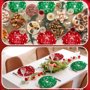 100 Pcs Christmas Paper Plates Christmas Party Decorations Team Naughty or Nice Disposable Oval Plates 10'' x 12'' Dinner Plates Christmas Gifts Bulk Disposable Plates Set for Christmas Holiday Party