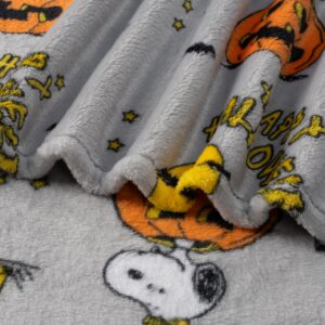 Berkshire Blanket Peanuts® VelvetLoft® Cute Character Snoopy Plush Oversized Kids Throw Blanket, Peanuts Snoopy and Woodstock Happy Halloween Spooky Chateau Grey (50in x 60in)