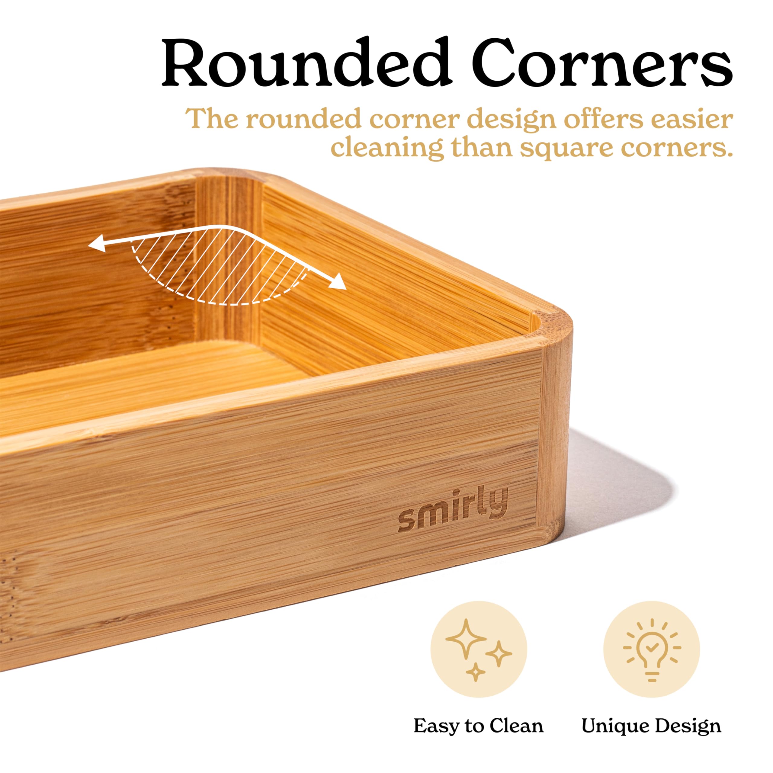 SMIRLY 5-Piece Bamboo Kitchen Drawer Organizer Set for Large and Small Utensils, Multi-use Storage Box - Bathroom, Nightstand, Jewelry, Cutlery, Knife, Spice, Towel, Junk Drawer Tray