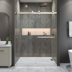 Eurotech Showers VITRA-200 56.5-60" W x 78" H Twinglide Frameless Shower Door w/ 3/8" Clear Tempered Glass (Brushed Nickel)