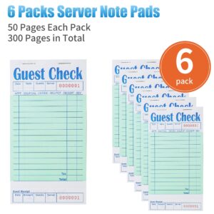 ZPARIK 6 Pack Guest Checks Books for Servers Server Note Pads, Waiter Checkbook, Waitress Notepad for Restaurants, Paper Checks 50 Sheets/Pack, 300 Total Tickets