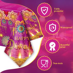 LARRAZABAL Diwali Tablecloths, Happy Diwali Table Covers for Indian Deepavali Festival of Lights, Rectangular Diwali Plastic Tablecloths Party Supplies