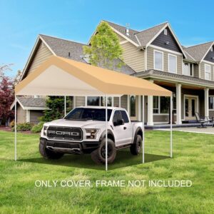 10'x20' Carport Replacement Top Canopy Cover for Car Garage Top Tarp Shelter, Waterproof Car Cover Tent for Party Garden Boat with Ball Bungees (Frame is not Included) (Beige, 10 X 20 FT)