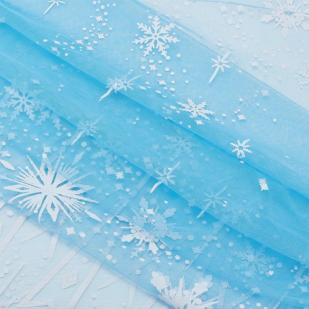 BENECREAT 3x3.6 Yard Snowflake Mesh Fabric, Classic Style Background Decorative Fabric for DIY Handmade Clothing Wedding Dress Home Decor, 0.5mm Thick, Deep Sky Blue