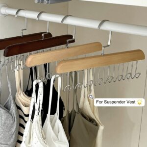 Fving 2 Pack Belt Hanger for Closet, Wood Belt Rack Closet Hanging Accessories Ties Scarves Camisole Bar Hat Organizer for Closet Women Men Bedroom Organizers and Storage Wooden