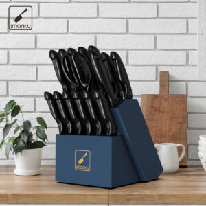 imarku Kitchen Knives Set, 16 Pcs Stainless Steel Knife Set with Block and Sharpener, Dishwasher Safe, Knife Block Set with Ergonomic Handle, Christmas Gifts for Women