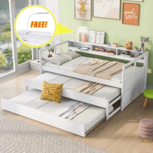 Harper & Bright Designs Twin XL Daybed with 3 Storage Cubbies and USB Charging, Wood Daybed Frame with Double Trundles, Daybed with Trundle for Kids Girls Boys, No Box Spring Needed (White)