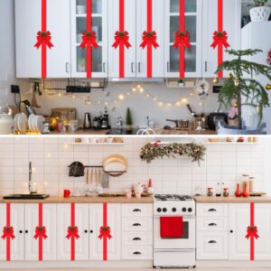 Crowye 8 Pcs Christmas Cabinet Ribbons Bows with Pine Cone Large Christmas Cabinet Door Ribbon Cabinet Bows for Indoor Furniture Kitchen Window Home Door Holiday Party Supplies (Red and Black Plaid)