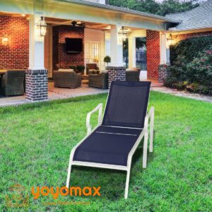 yoyomax Chaise Lounge Outdoor w/Adjustable Back in 5 Reclining Levels, Sturdy Metal Frame, Sunbathing Chair for Beach, Yard, Balcony, Poolside, Dark Blue