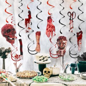 Halloween Bloody-Scary Indoor-Outdoor Party-Decoration Garland - 12pcs Creepy Skulls Zombie Skeleton Haunted House Swirl Streamers Banner,Window Fireplace Classroom Hanging Decor Lasting Surprise…