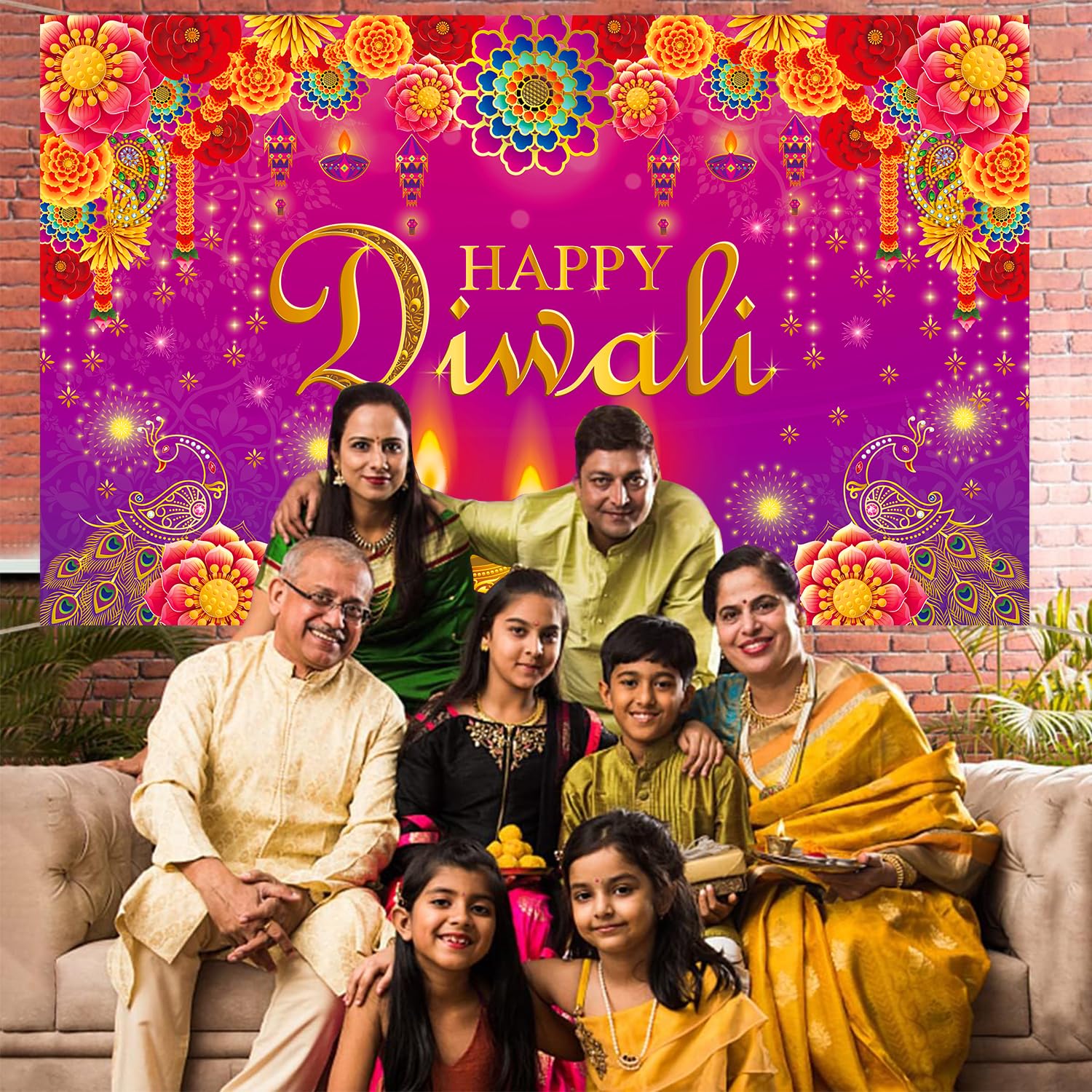 Diwali Backdrop Banner, Happy Diwali Decorations for Home Indian Festival of Lights, Diwali Photo Background for Indian Light Celebration Party Supplies, 71 x 43 Inch