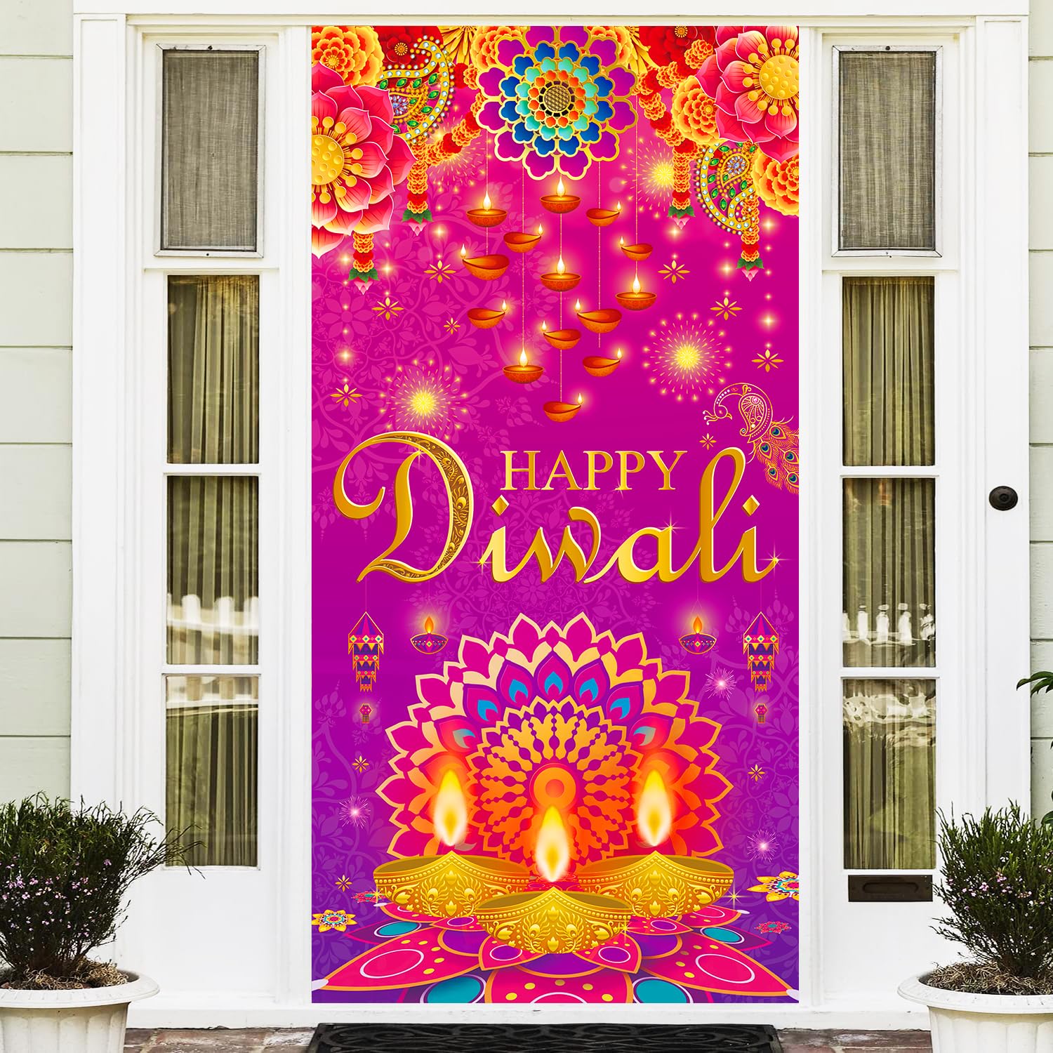 Diwali Door Cover Decorations, Happy Diwali Party Decorations Deepawali Indian Festival of Lights Hanging Banner, Diwali Party Supplies