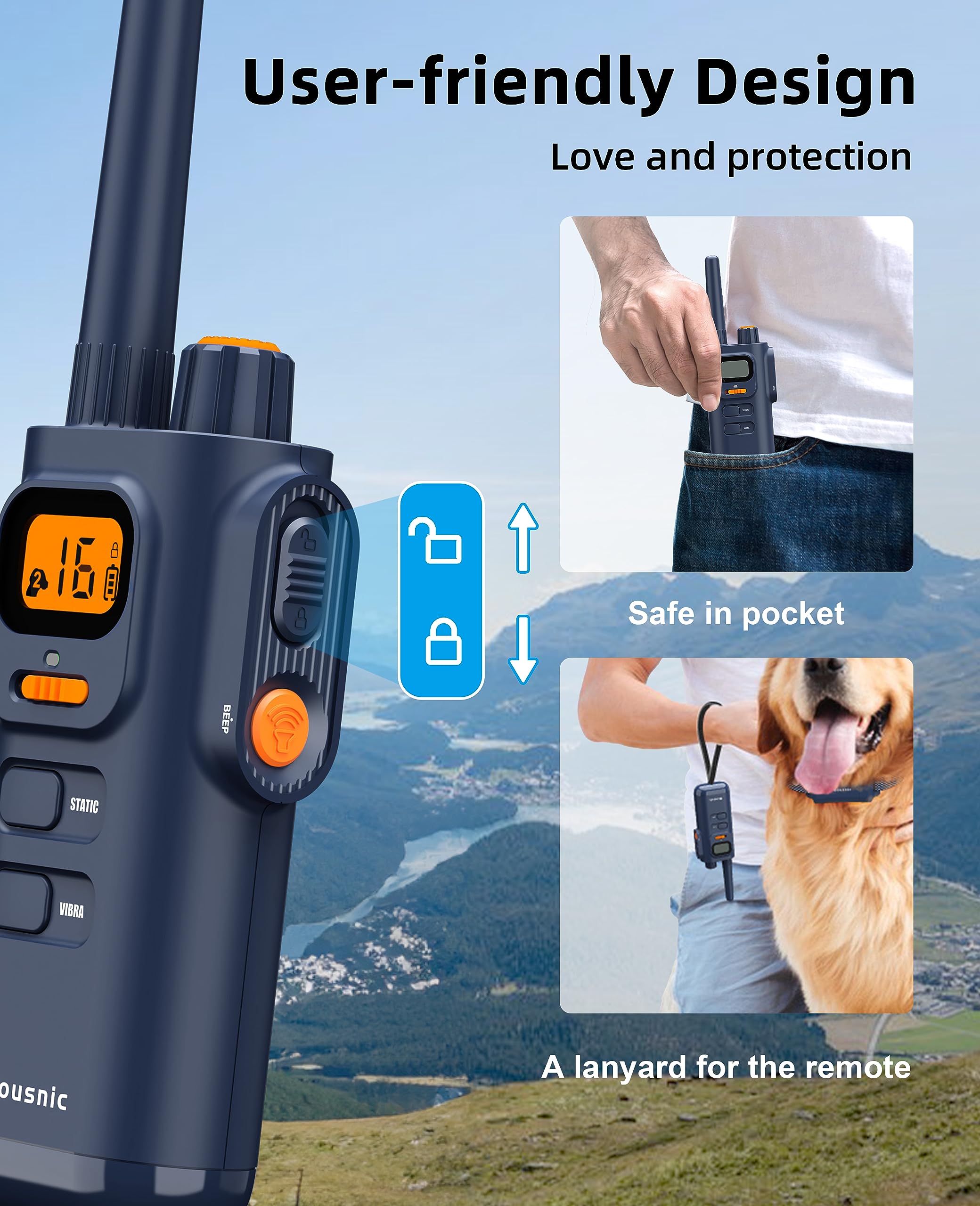 Bousnic Dog Shock Collar with Remote - [New Edition] 4000FT Dog Training Collar for Large Medium Small Dogs (8-120lbs) Rechargeable E Collar with Beep, Vibration, Safe Shock