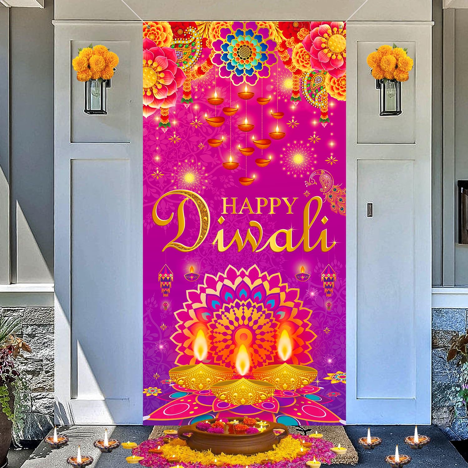 Diwali Door Cover Decorations, Happy Diwali Party Decorations Deepawali Indian Festival of Lights Hanging Banner, Diwali Party Supplies