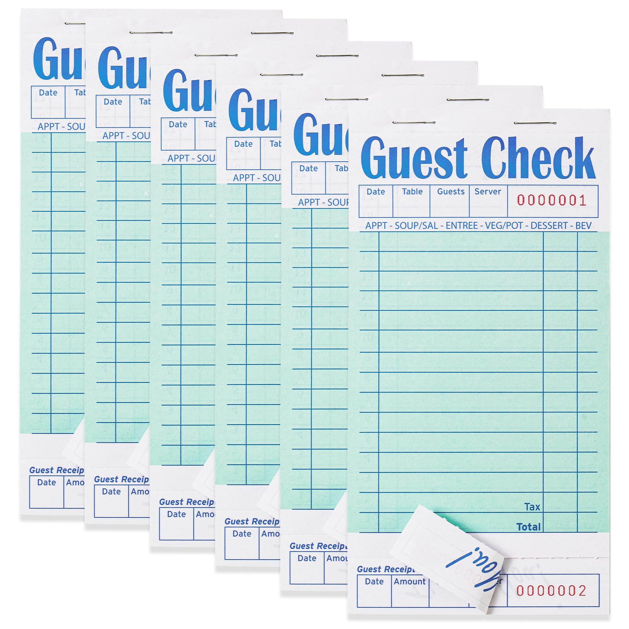 ZPARIK 6 Pack Guest Checks Books for Servers Server Note Pads, Waiter Checkbook, Waitress Notepad for Restaurants, Paper Checks 50 Sheets/Pack, 300 Total Tickets