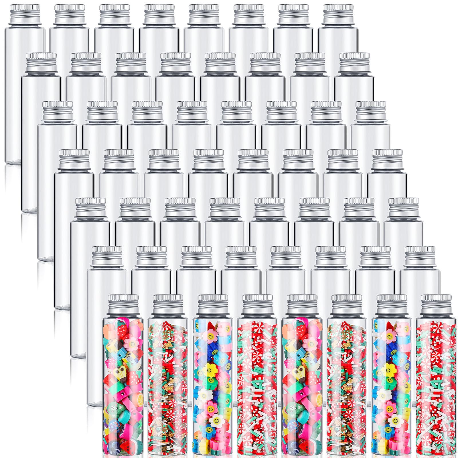 Tioncy 100 Pcs Clear Plastic Test Tubes Gumball Tubes 50 ml Plastic Vials with Caps Storage Containers for Plants, Beads Candy Powders Spices Storage Scientific Experiments Interest Cultivation