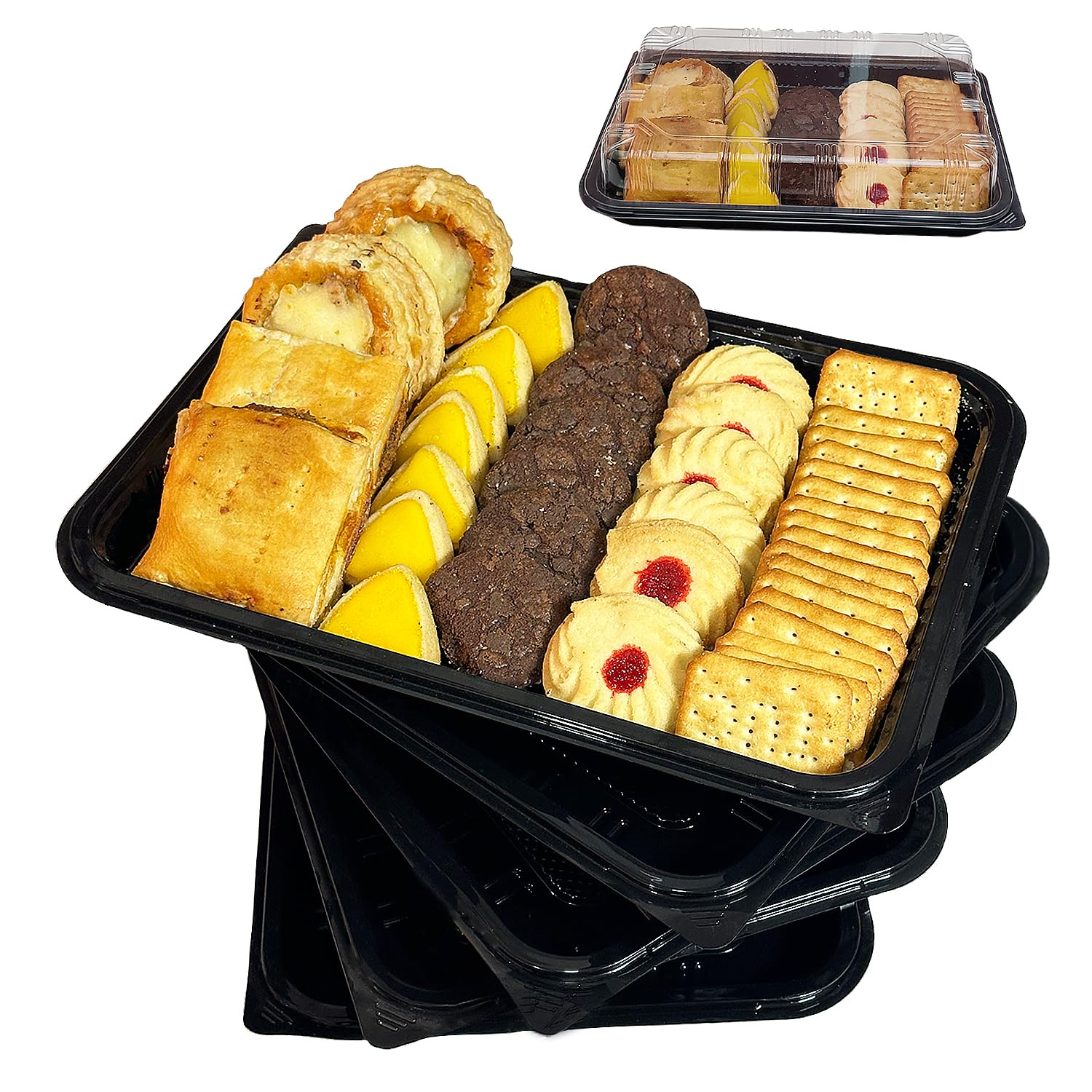 TRAYA Pack of 5 Serving Tray With lid - Reusable Catering Trays with Lids 13inch Long for Meal Prep, Cakes, Treats and Sandwiches (13 * 2.7 * 9.4inch)